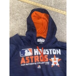 Majestic Therma Base Pullover Hoodie Jacket Houston Astros Men L Blue/Orange MLB